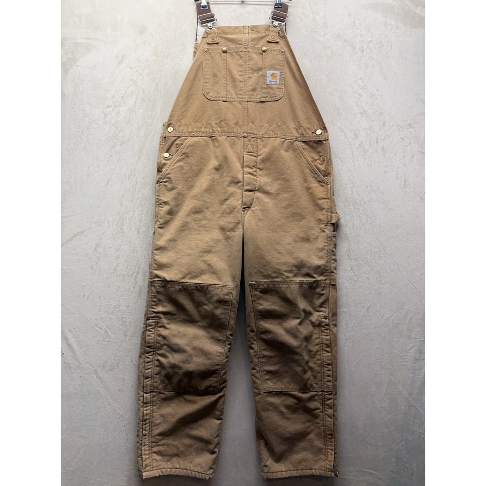 VTG Y2K Carhartt R02 BRN Insulated Overalls 40x32 Canvas Quilt Lined Made in USA